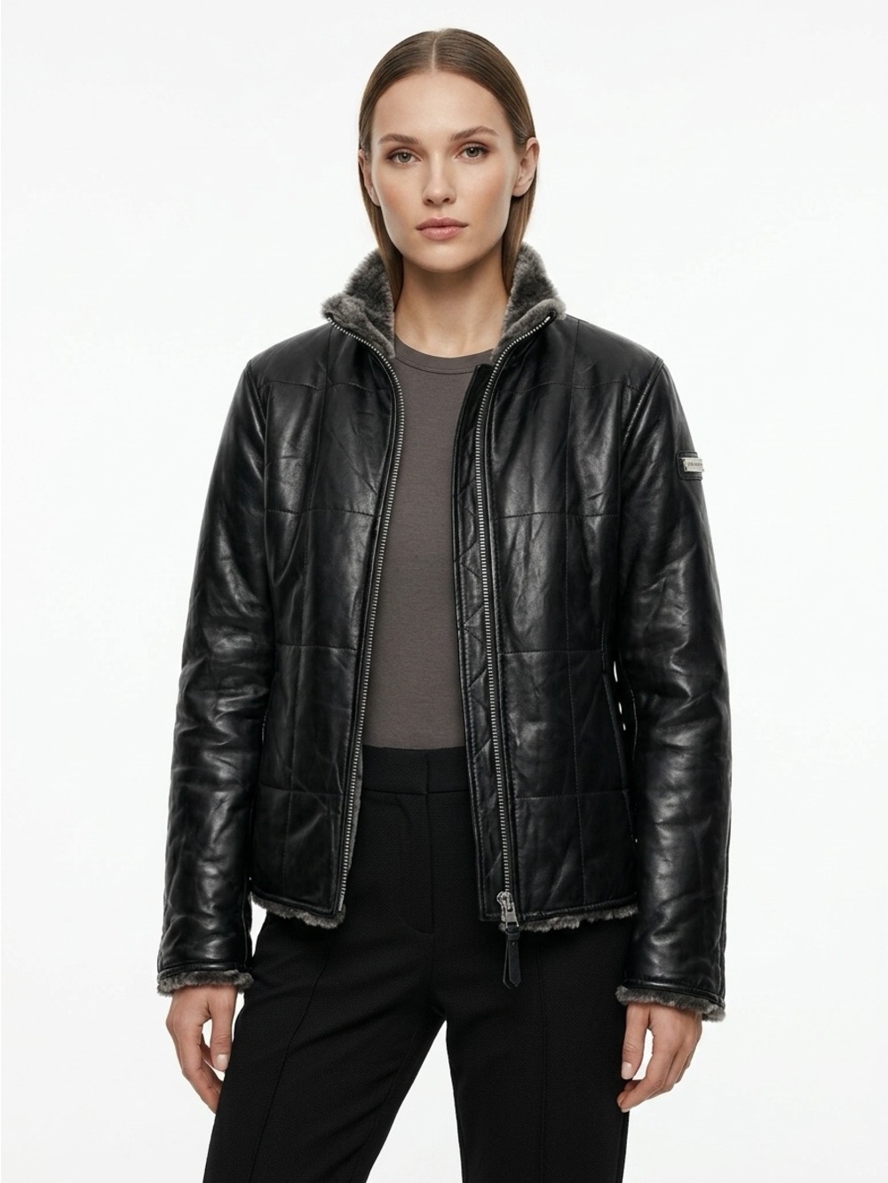 Spyder Reversible Quilted Faux Leather Fur Winter Jacket Black Size 4